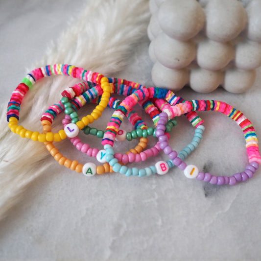 Children’s rainbow heishi bracelets