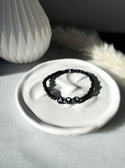 Black personalised seed bead bracelet