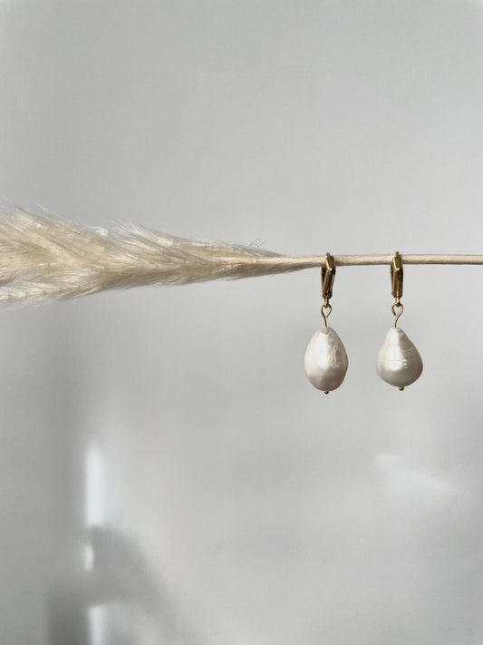 Gold plated freshwater pearl drop earrings